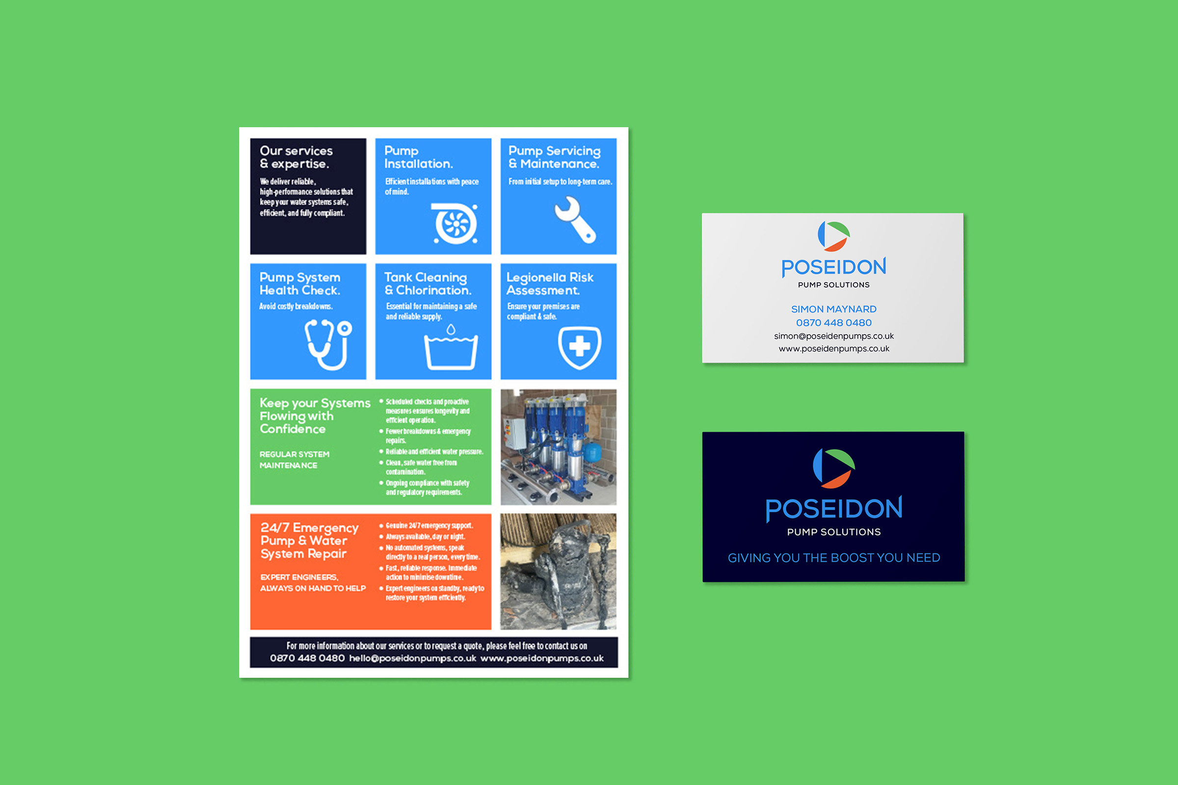 Poseidon Pump Solutions services and business cards design